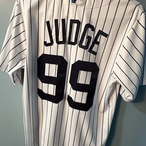 Majestic White and Black Striped Baseball Jersey Aaron Judge